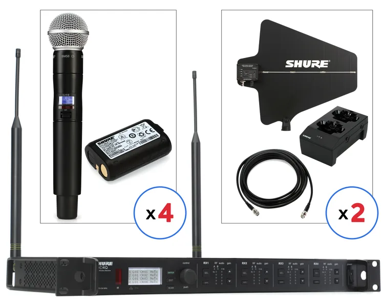 Shure ULXD4Q 4-Channel Handheld Wireless Bundle - H50 Band
